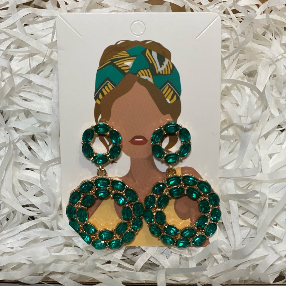 Green Round Alloy Dangle Earrings
